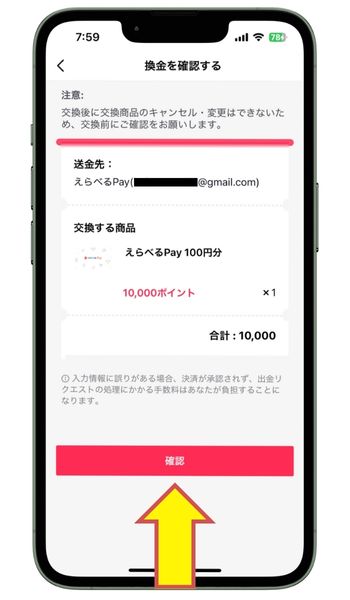 TikTok LiteえらべるPayの換金内容を確認